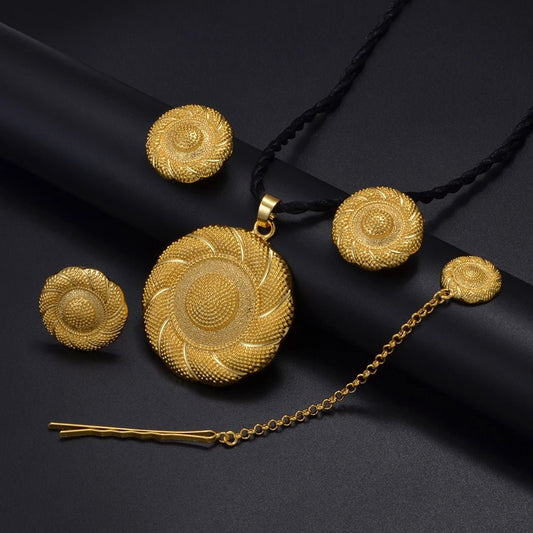 2025 Ethiopian Cross Jewelry Set | Necklace, Earrings, Ring & Forehead - Chain - EthGebya