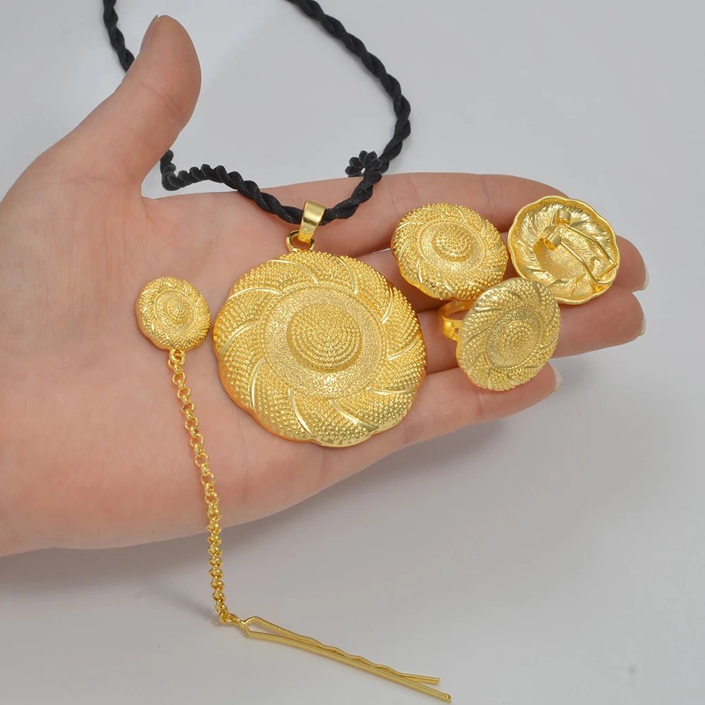 2025 Ethiopian Cross Jewelry Set | Necklace, Earrings, Ring & Forehead - Chain - EthGebya