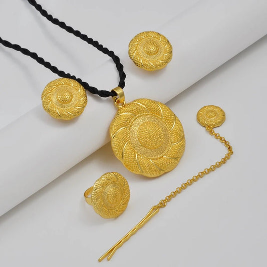 2025 Ethiopian Cross Jewelry Set | Necklace, Earrings, Ring & Forehead - Chain - EthGebya