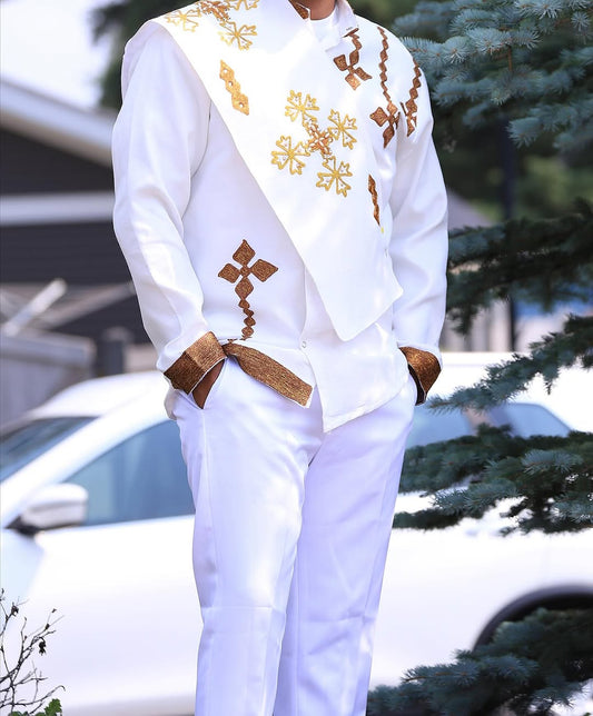 Luxury Gold Habesha Men’s Shirt | Modern Ethiopian Traditional Wear
