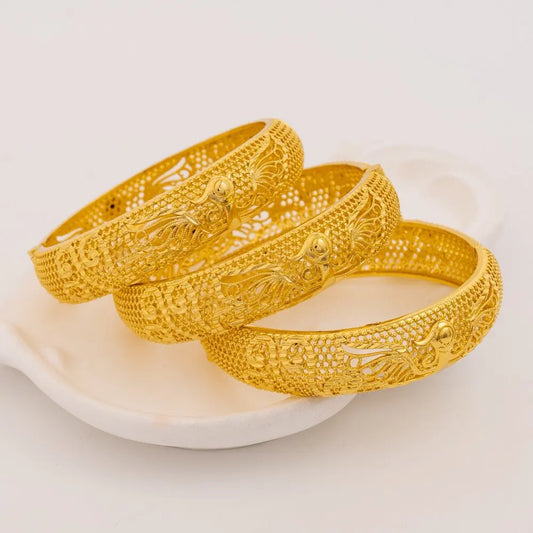 Yellow Gold Bangle Bracelet | Trendy Wide Statement Ethiopian Jewelry