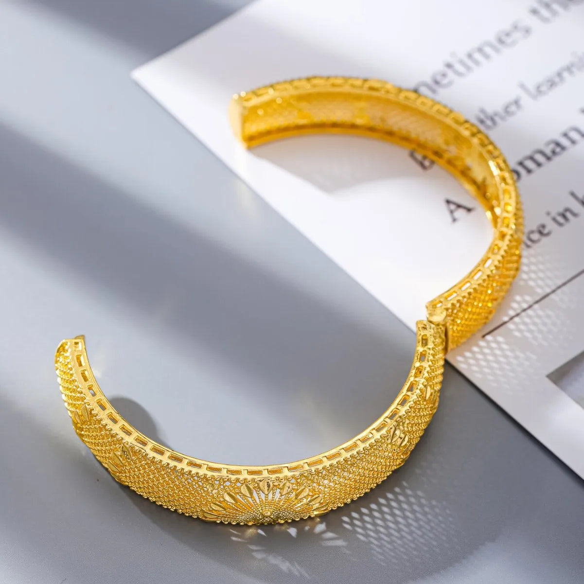 Yellow Gold Bangle Bracelet | Trendy Wide Statement Ethiopian Jewelry