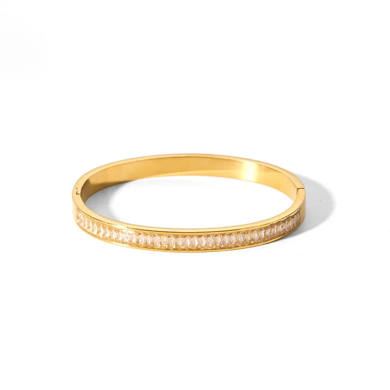 Waterproof Cubic Zirconia Bangles | Luxury Stainless Steel Bracelets