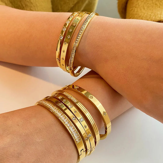 Waterproof Cubic Zirconia Bangles | Luxury Stainless Steel Bracelets