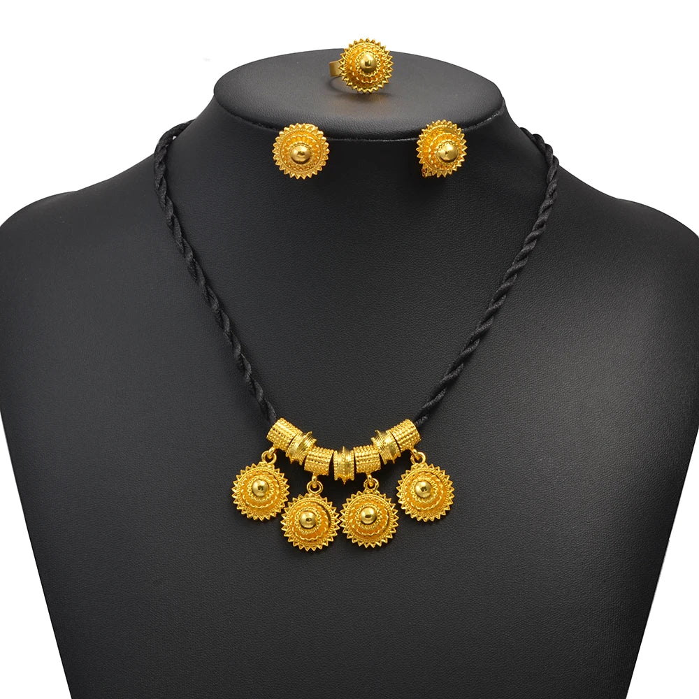 Ethiopian Jewelry Set | Black Rope Earrings & Rings Habesha Eritrean