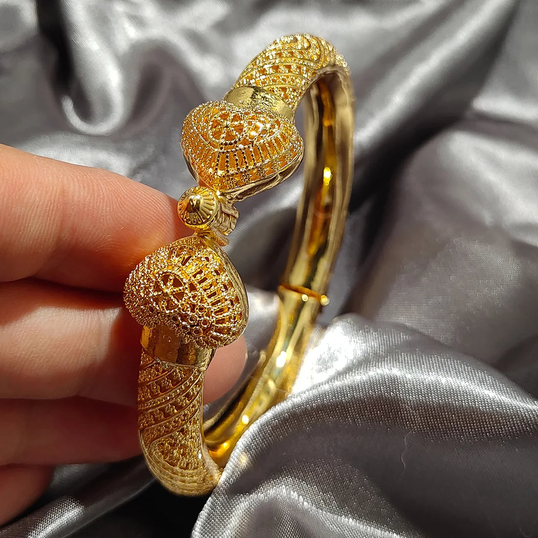 Luxury 24K Gold-Color Ethiopian Bangles | New Bridal Width Set