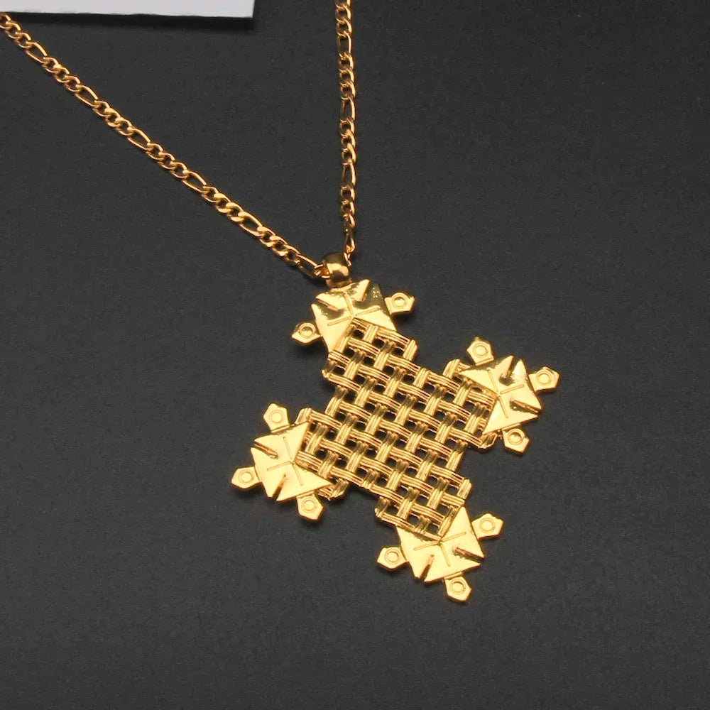 Ethiopia Gold Cross Pendant Necklace | Eritrean Habesha Jewelry