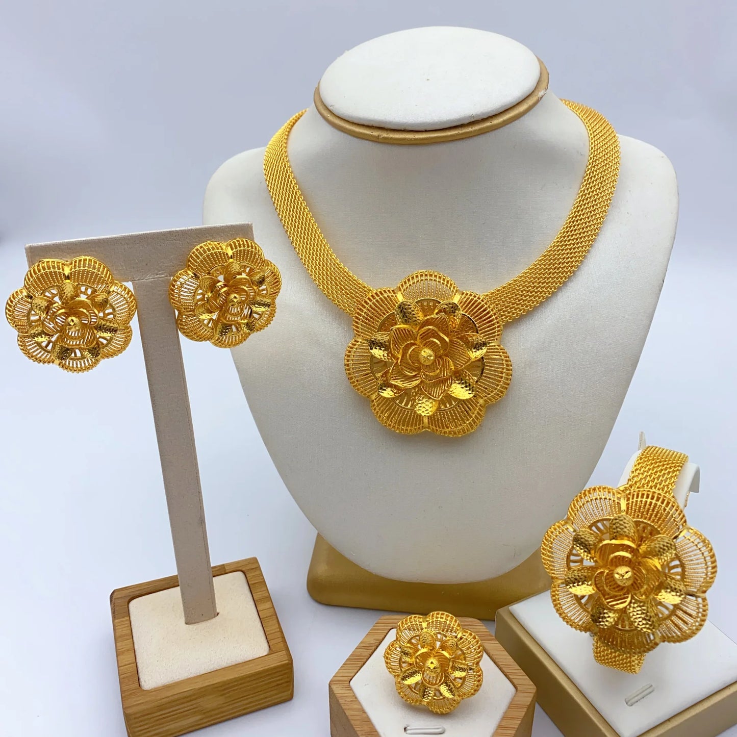 Luxury Ethiopian Round Necklace & Earrings Set | 24K Gold Bridal Jewelry