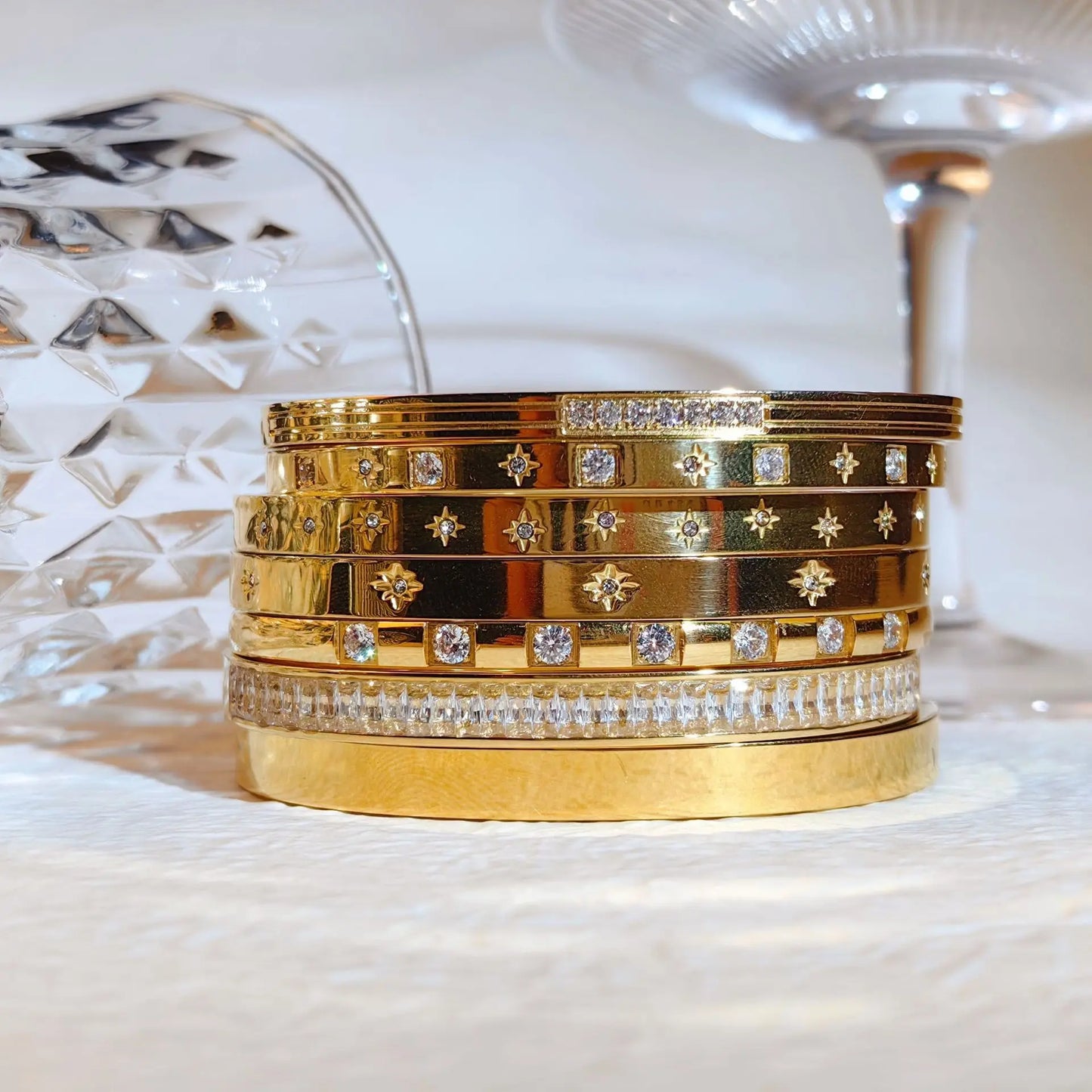 Waterproof Cubic Zirconia Bangles | Luxury Stainless Steel Bracelets
