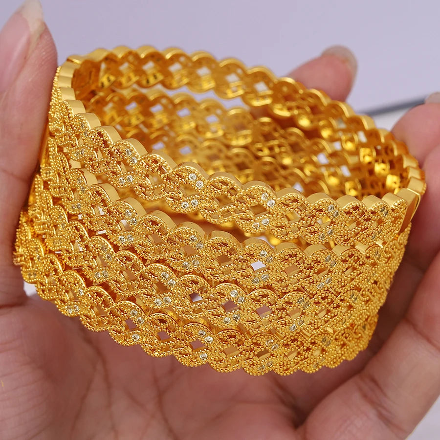 White Rhinestone Ethiopian Bangles | Luxury Habesha Gold Bridal Jewelry