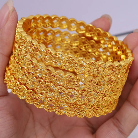 White Rhinestone Ethiopian Bangles | Luxury Habesha Gold Bridal Jewelry