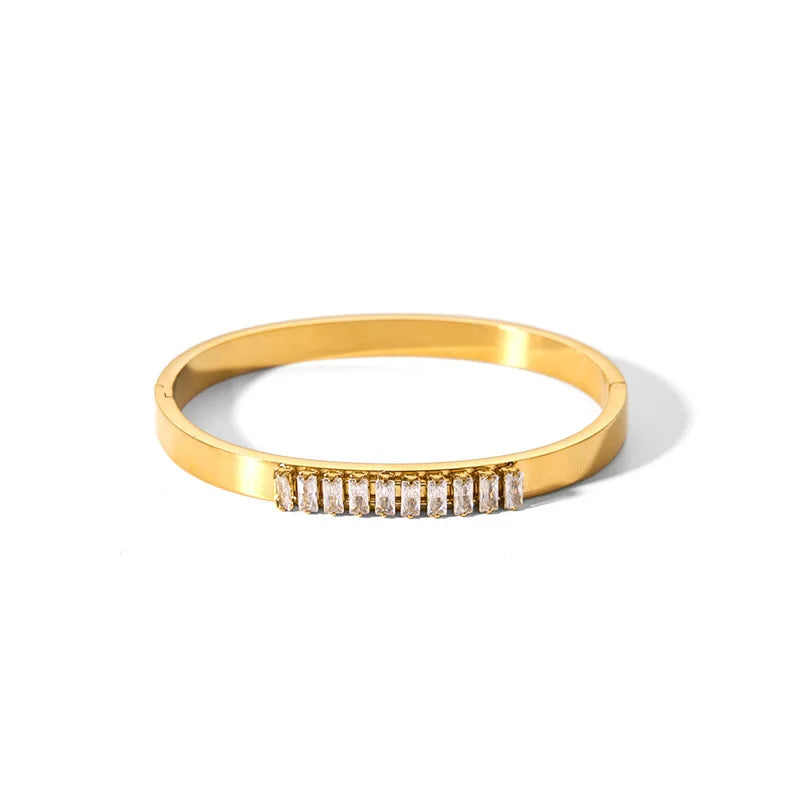 Waterproof Cubic Zirconia Bangles | Luxury Stainless Steel Bracelets