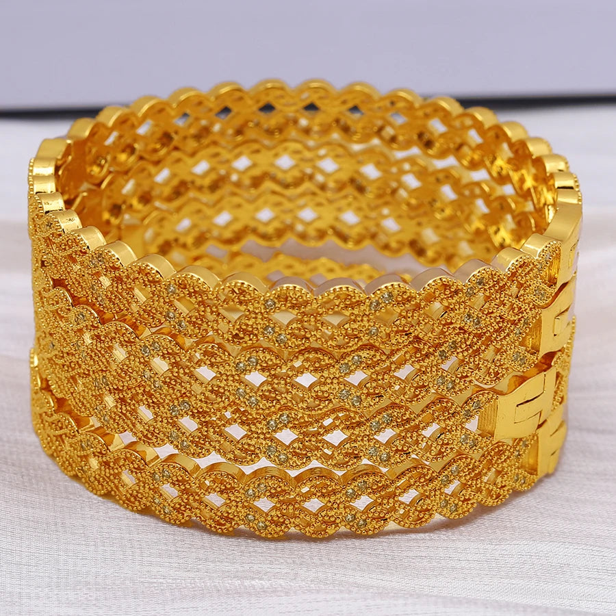 White Rhinestone Ethiopian Bangles | Luxury Habesha Gold Bridal Jewelry