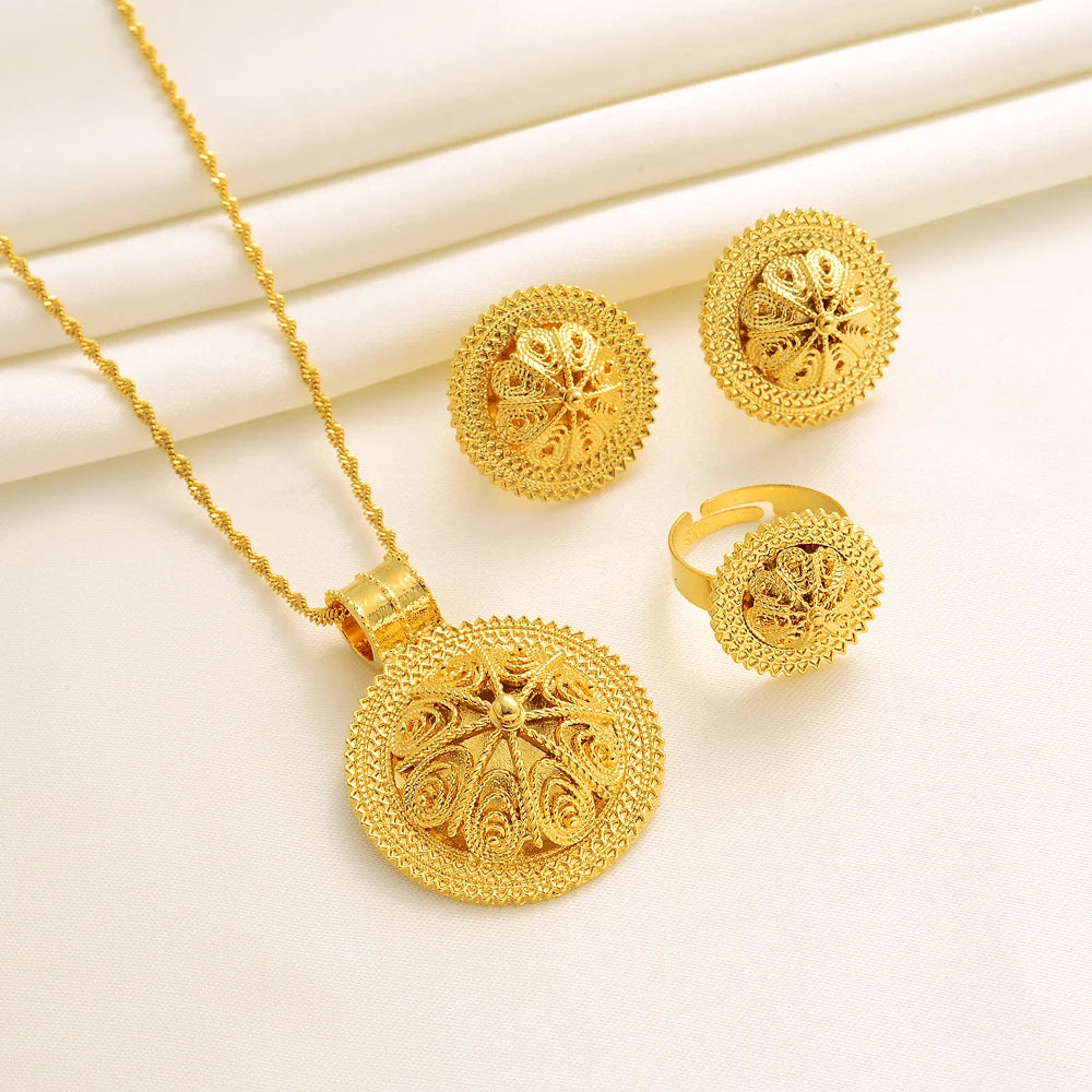 24K Gold Plated Ethiopian Jewelry Set | Elegant Eritrean Wedding Gift
