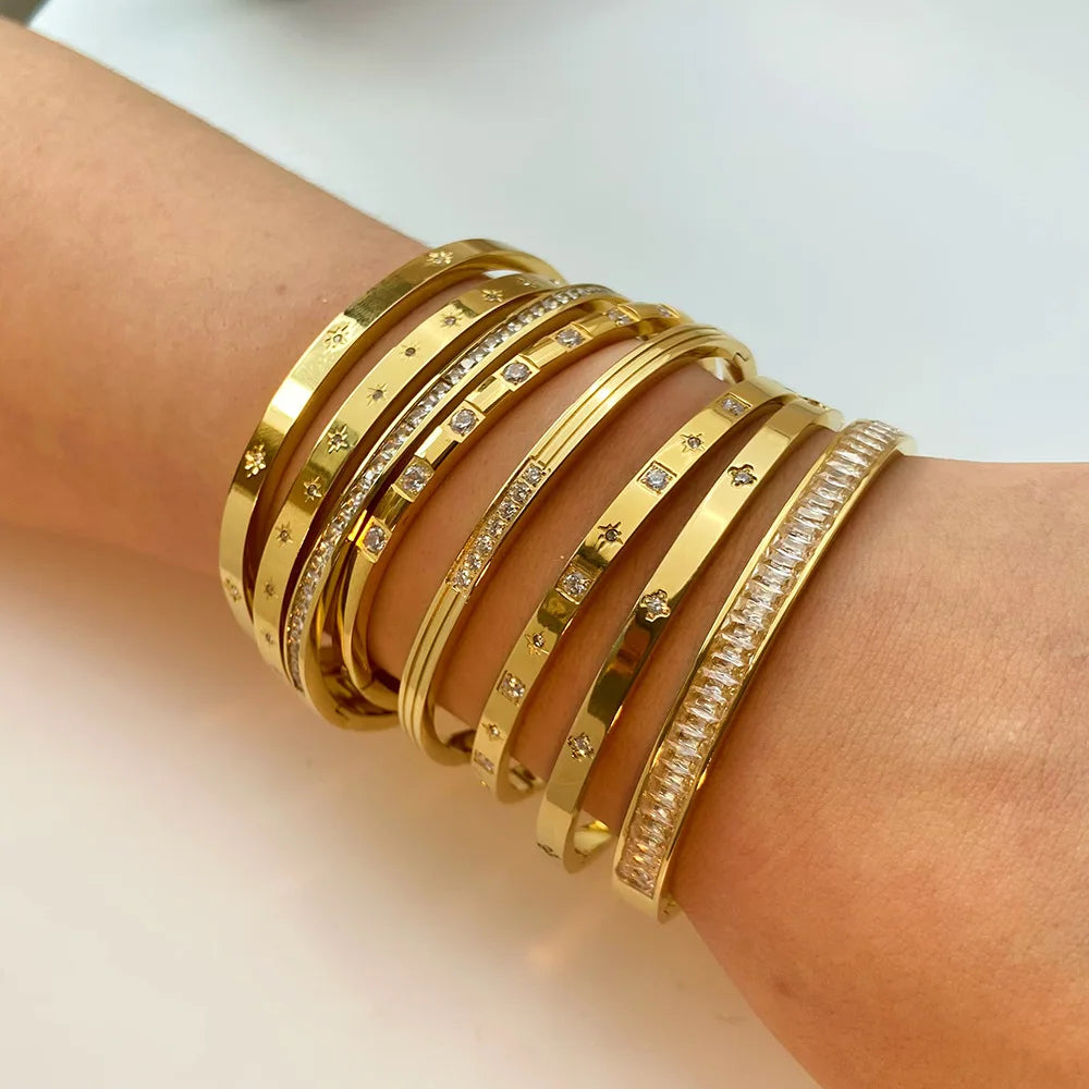 Waterproof Cubic Zirconia Bangles | Luxury Stainless Steel Bracelets