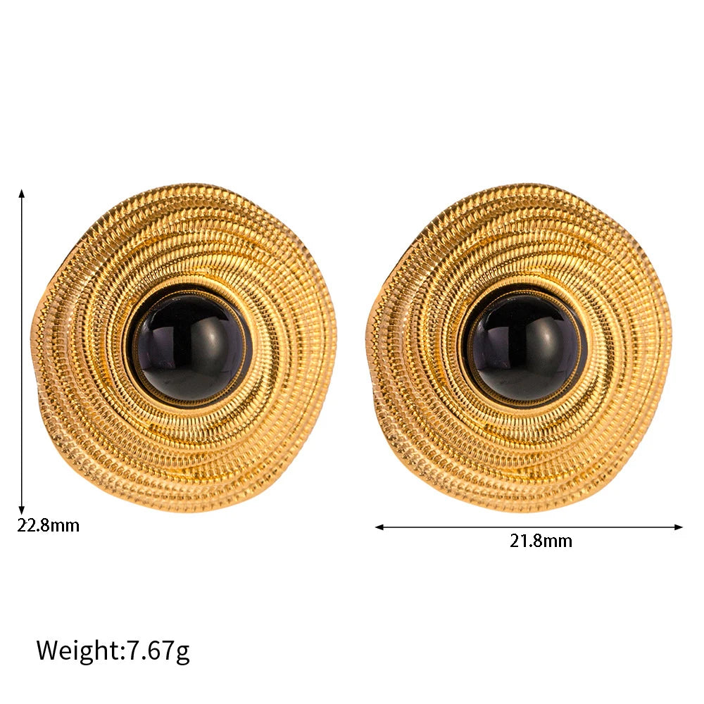 18K Gold Plated Black Agate Jewelry Set | Necklace, Earrings & Ring Gift