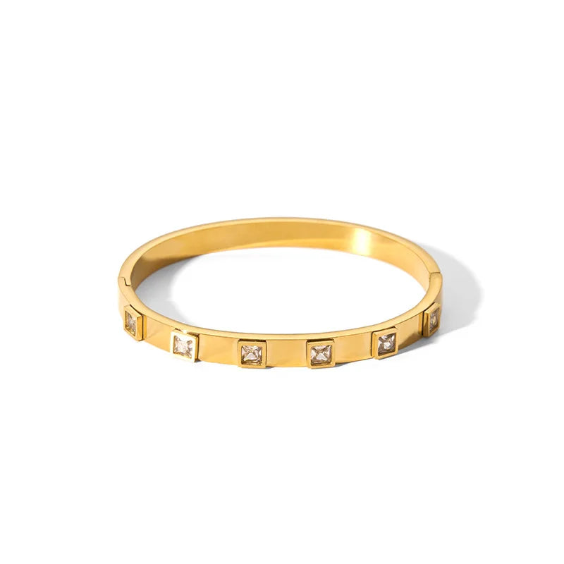 Waterproof Cubic Zirconia Bangles | Luxury Stainless Steel Bracelets
