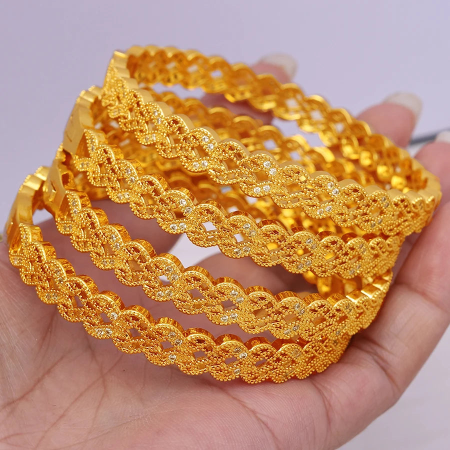 White Rhinestone Ethiopian Bangles | Luxury Habesha Gold Bridal Jewelry