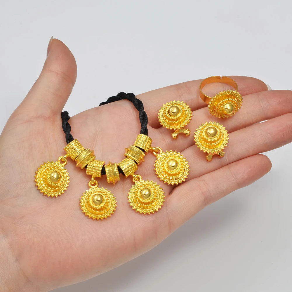 Ethiopian Jewelry Set | Black Rope Earrings & Rings Habesha Eritrean