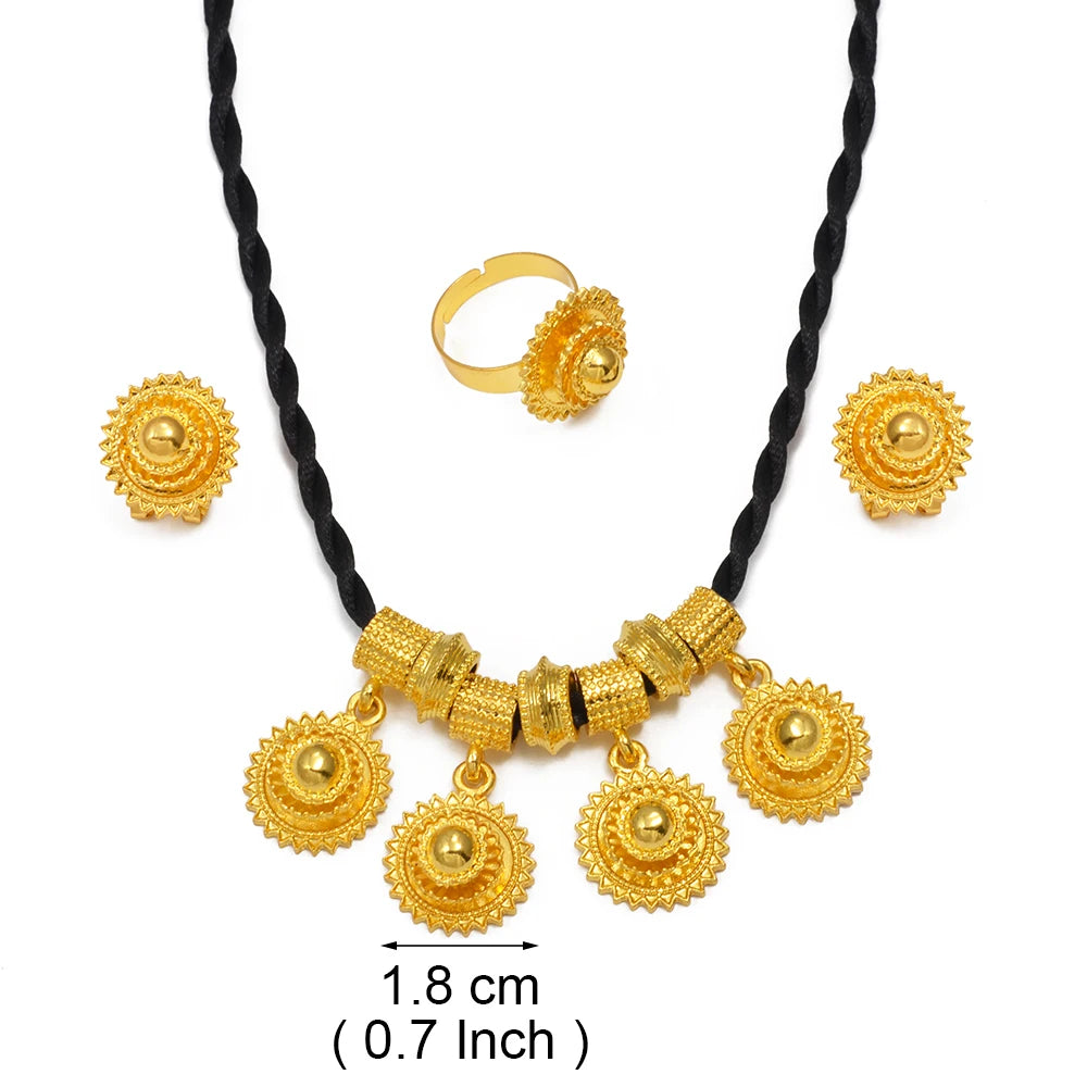 Ethiopian Jewelry Set | Black Rope Earrings & Rings Habesha Eritrean