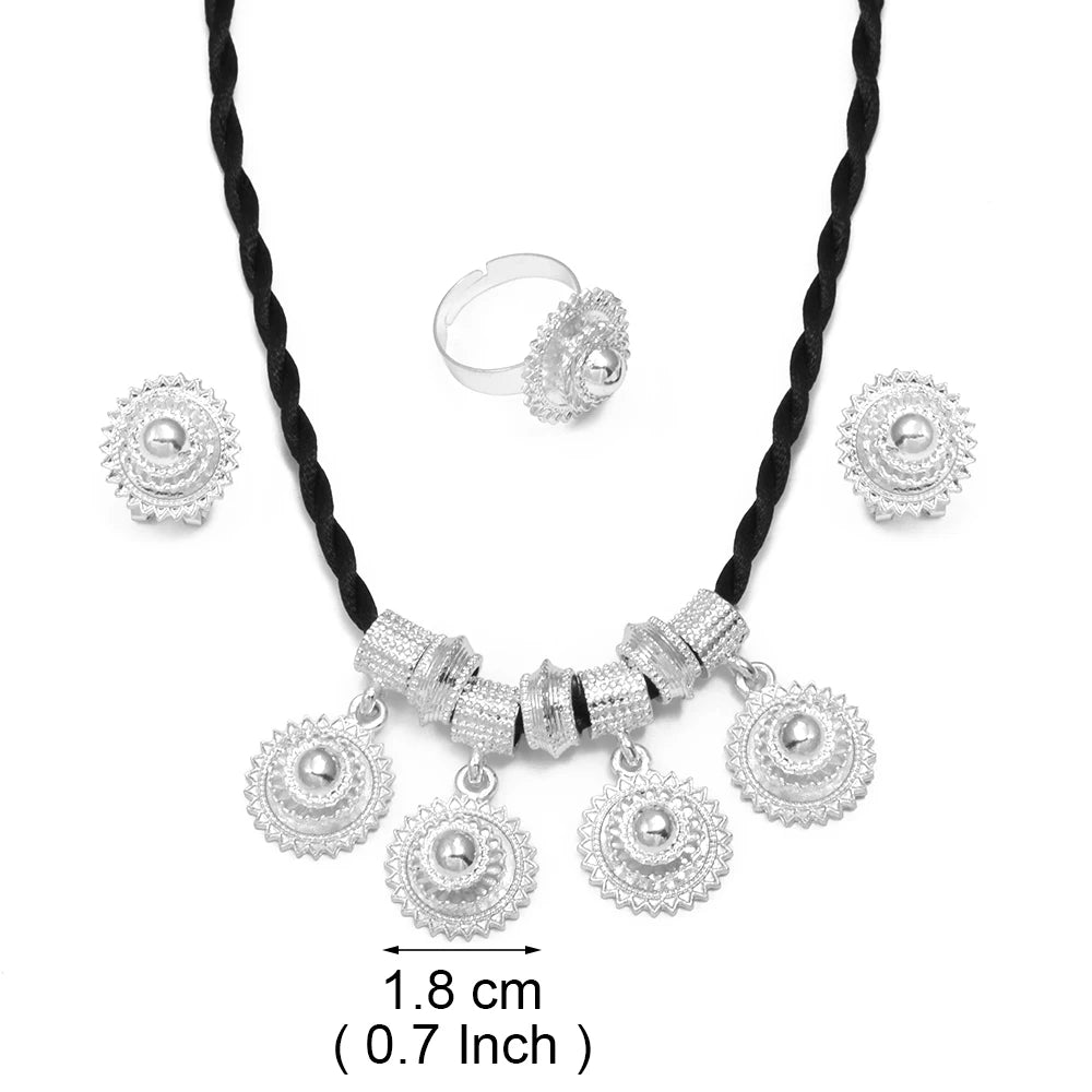 Ethiopian Jewelry Set | Black Rope Earrings & Rings Habesha Eritrean