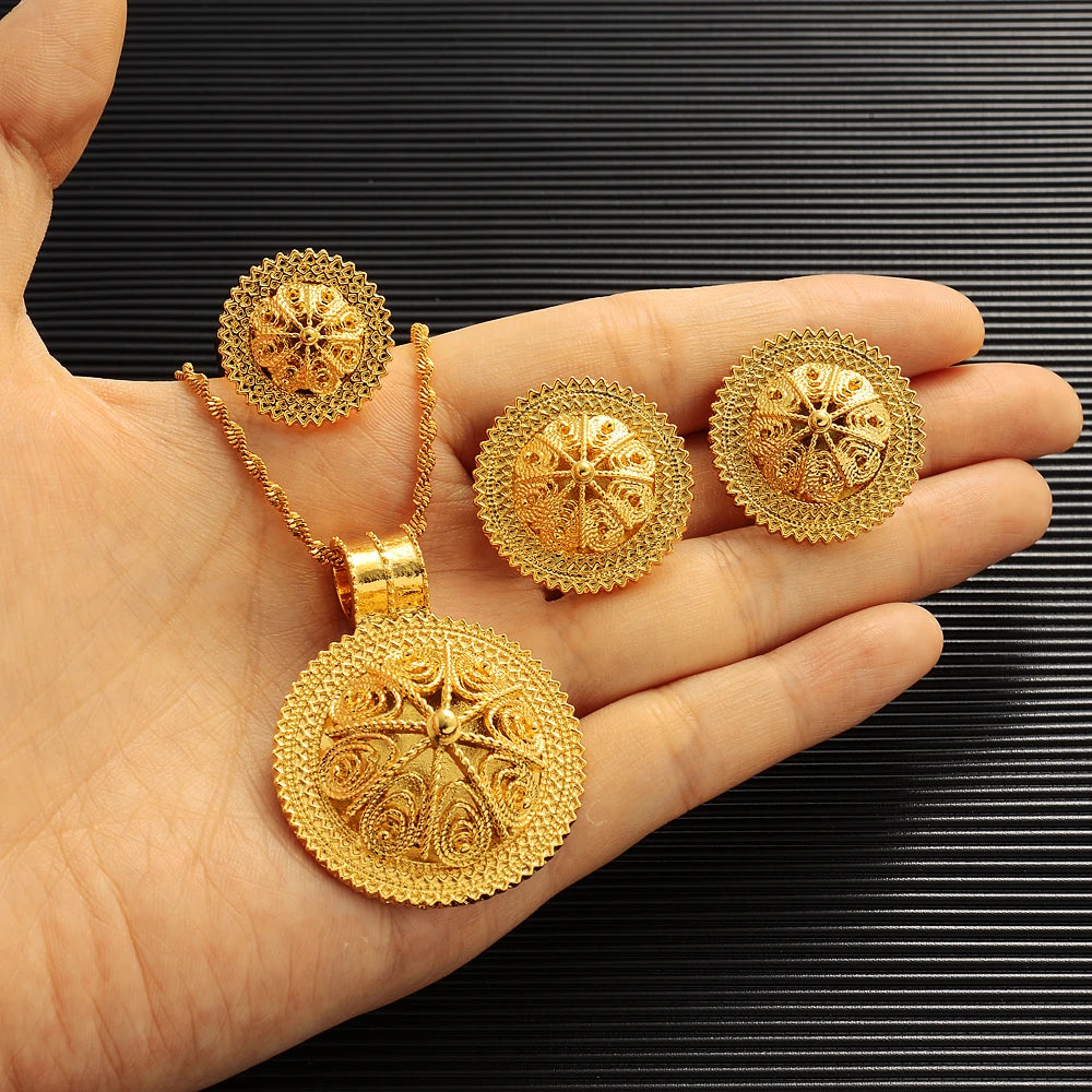 24K Gold Plated Ethiopian Jewelry Set | Elegant Eritrean Wedding Gift