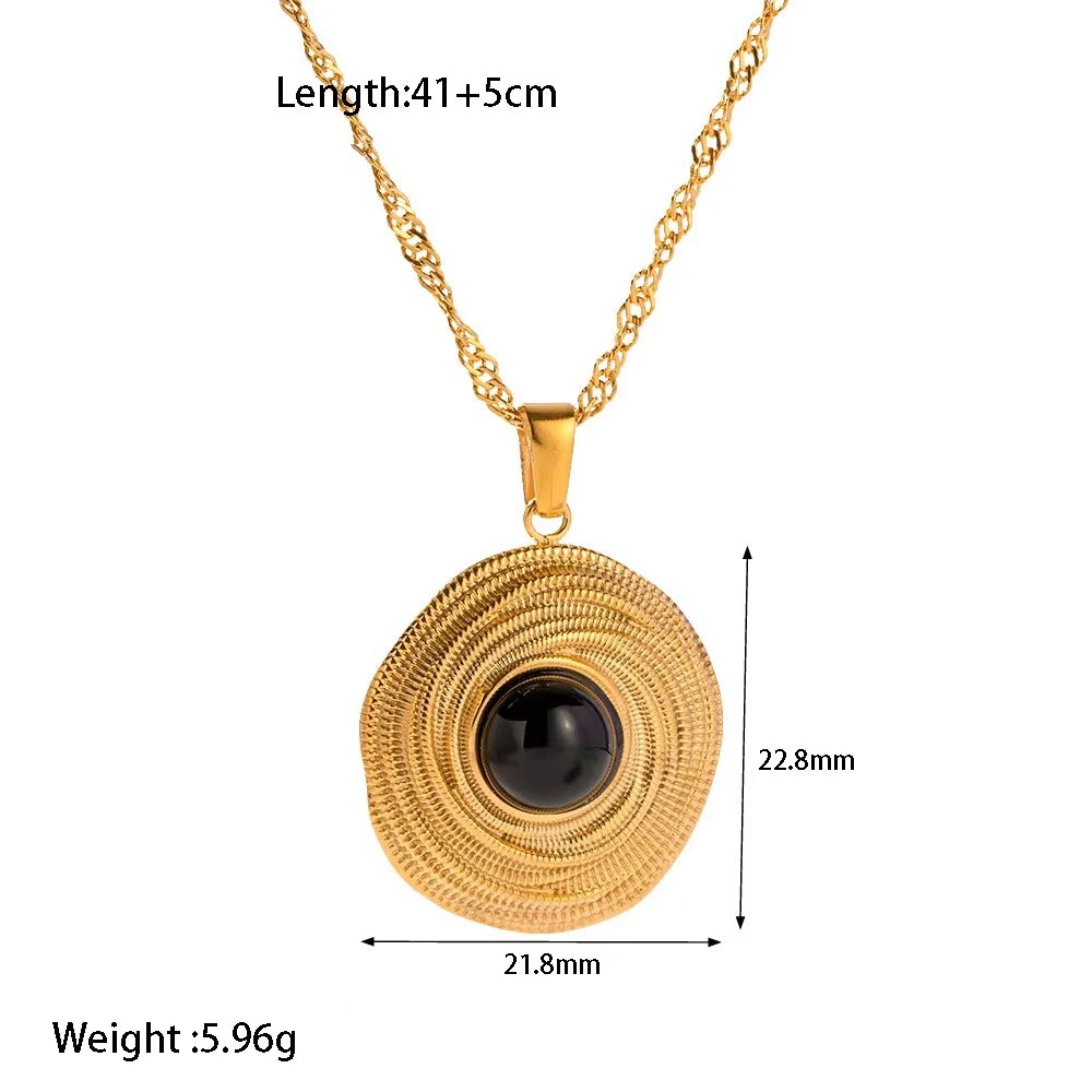 18K Gold Plated Black Agate Jewelry Set | Necklace, Earrings & Ring Gift