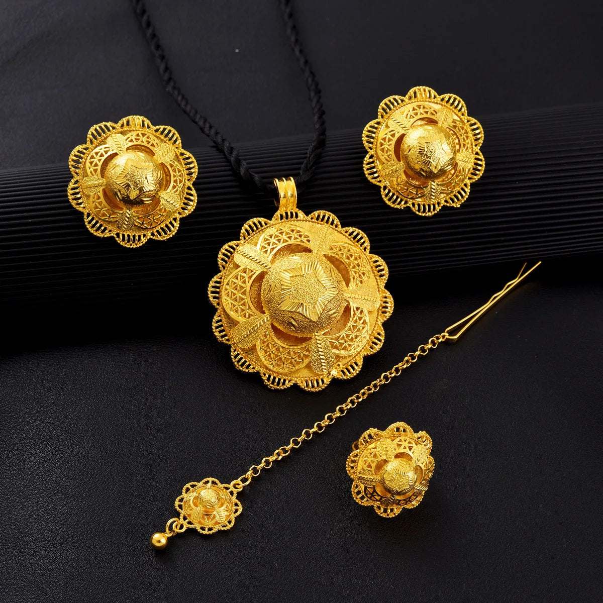 Luxury 4-Piece Habesha Jewelry Set | Golden Star Pattern Bridal Gift
