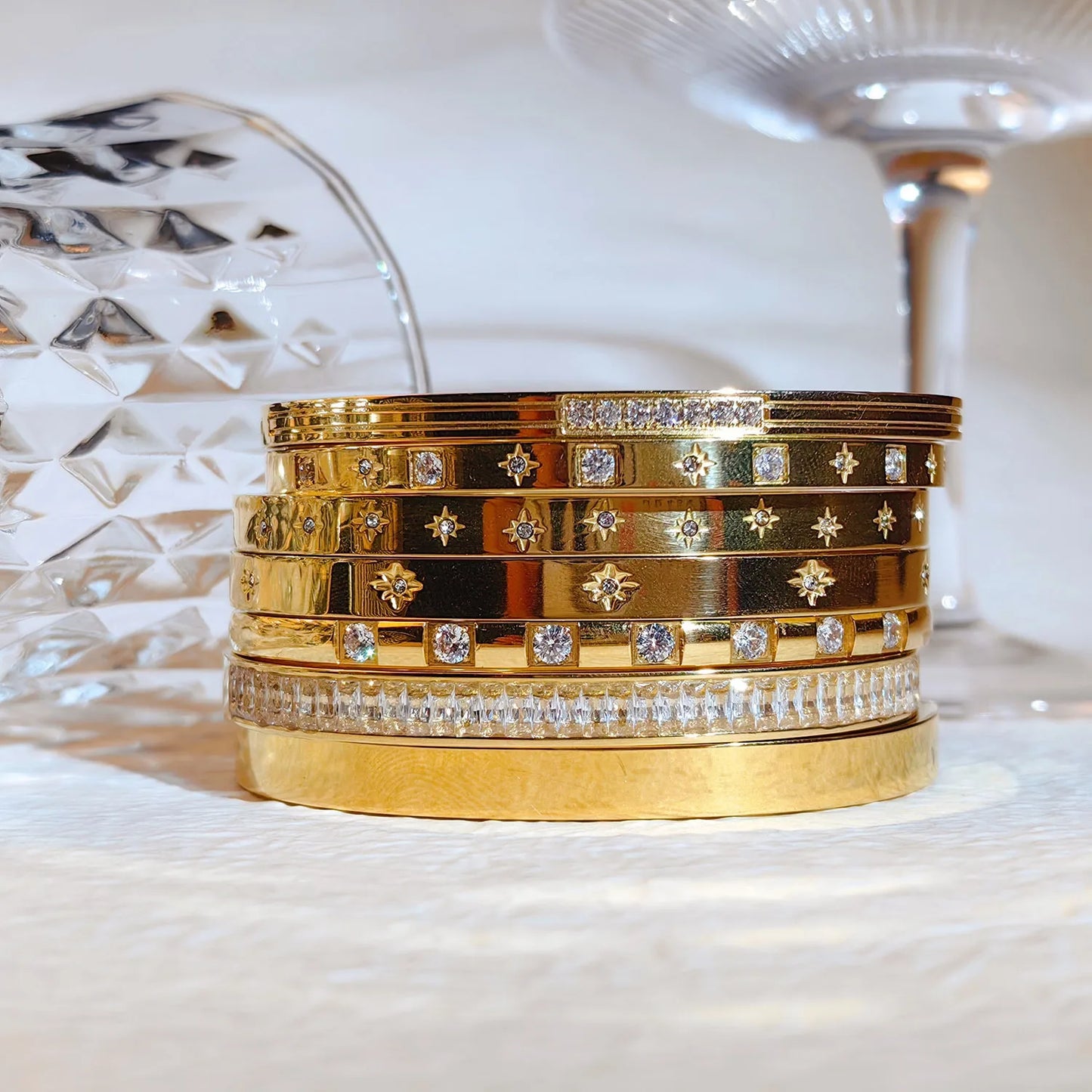 Waterproof Cubic Zirconia Bangles | Luxury Stainless Steel Bracelets