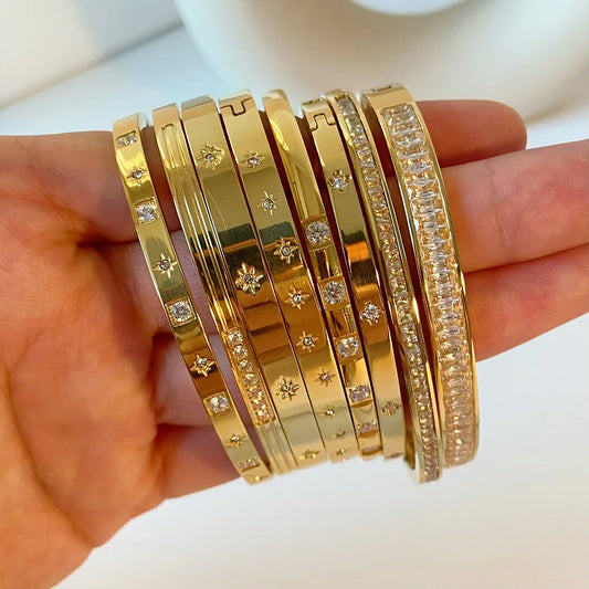 Waterproof Cubic Zirconia Bangles | Luxury Stainless Steel Bracelets