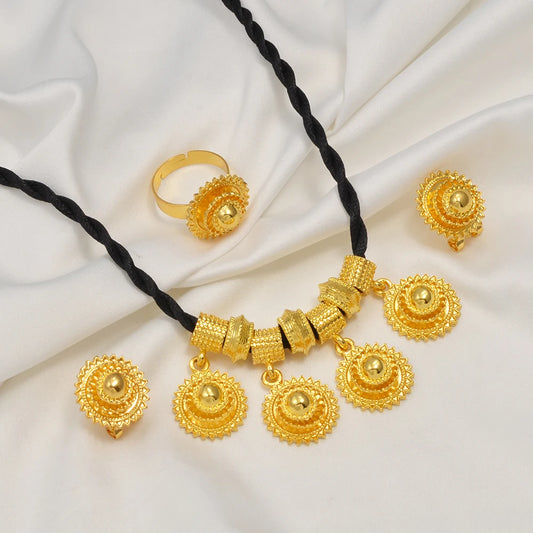 Ethiopian Jewelry Set | Black Rope Earrings & Rings Habesha Eritrean