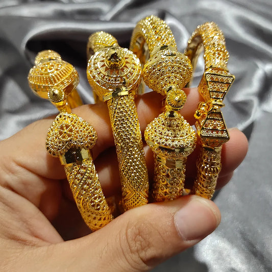 Luxury 24K Gold-Color Ethiopian Bangles | New Bridal Width Set