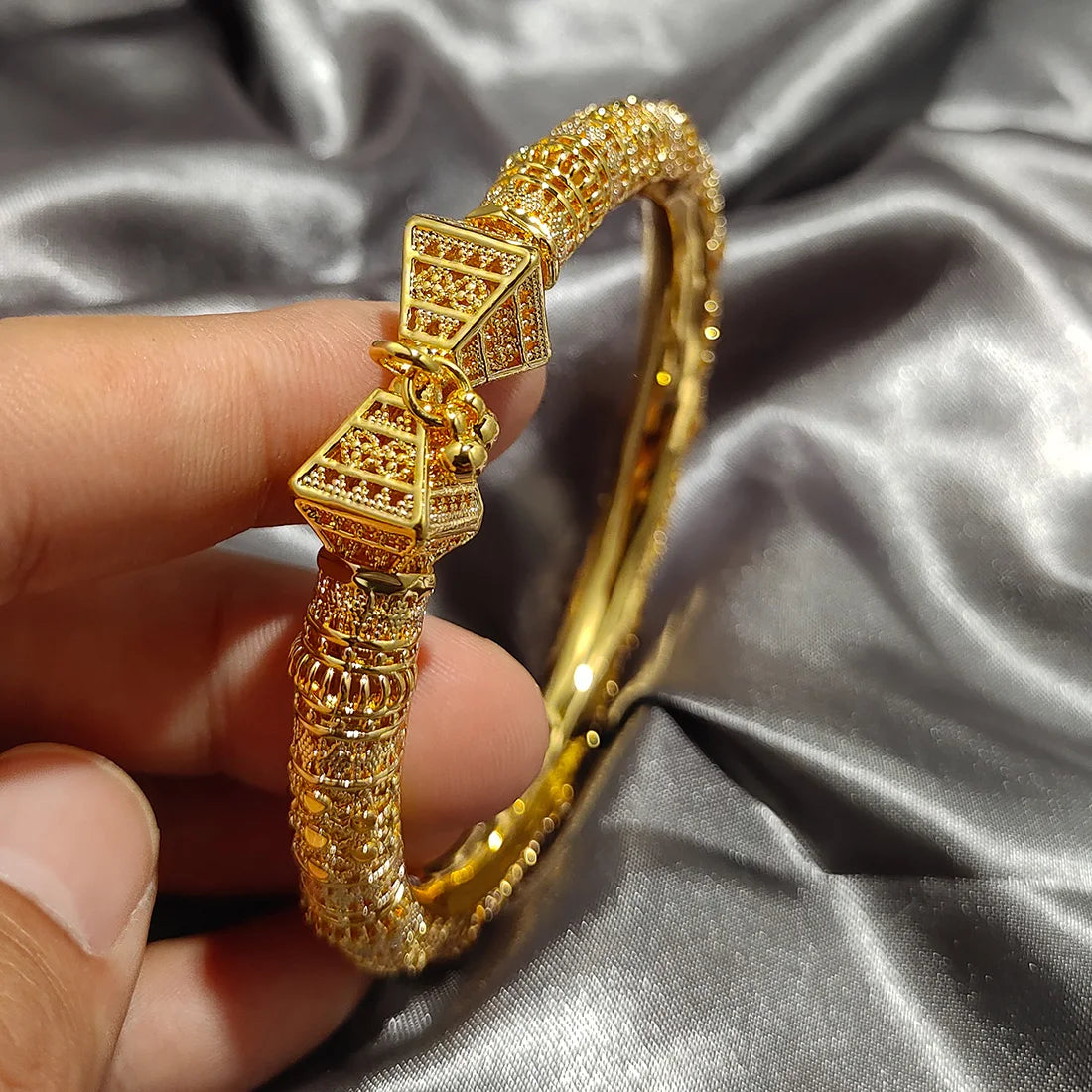 Luxury 24K Gold-Color Ethiopian Bangles | New Bridal Width Set