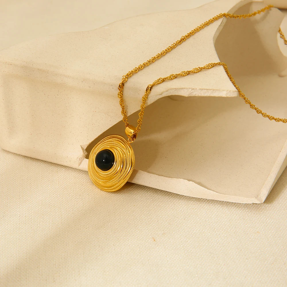 18K Gold Plated Black Agate Jewelry Set | Necklace, Earrings & Ring Gift
