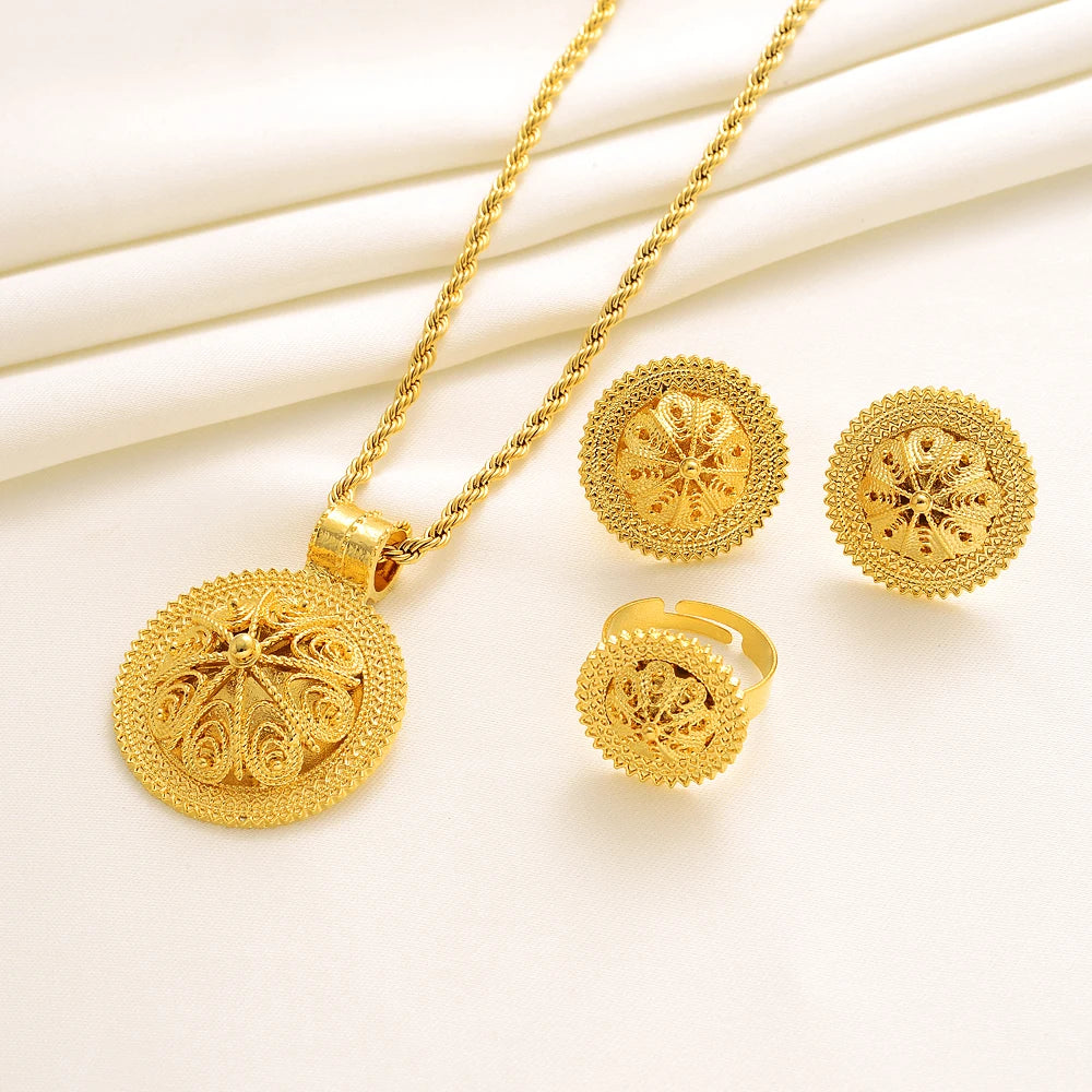 24K Gold Plated Ethiopian Jewelry Set | Elegant Eritrean Wedding Gift