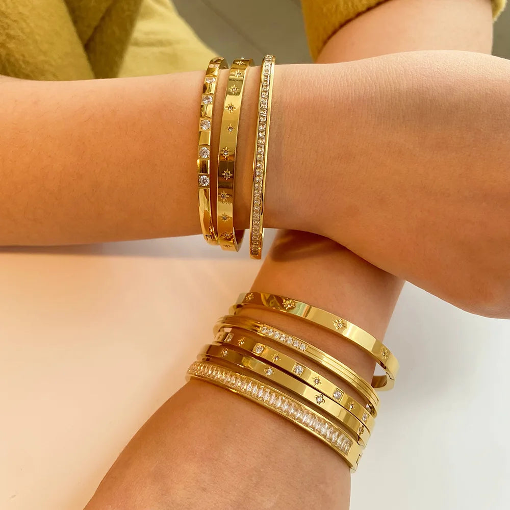 Waterproof Cubic Zirconia Bangles | Luxury Stainless Steel Bracelets
