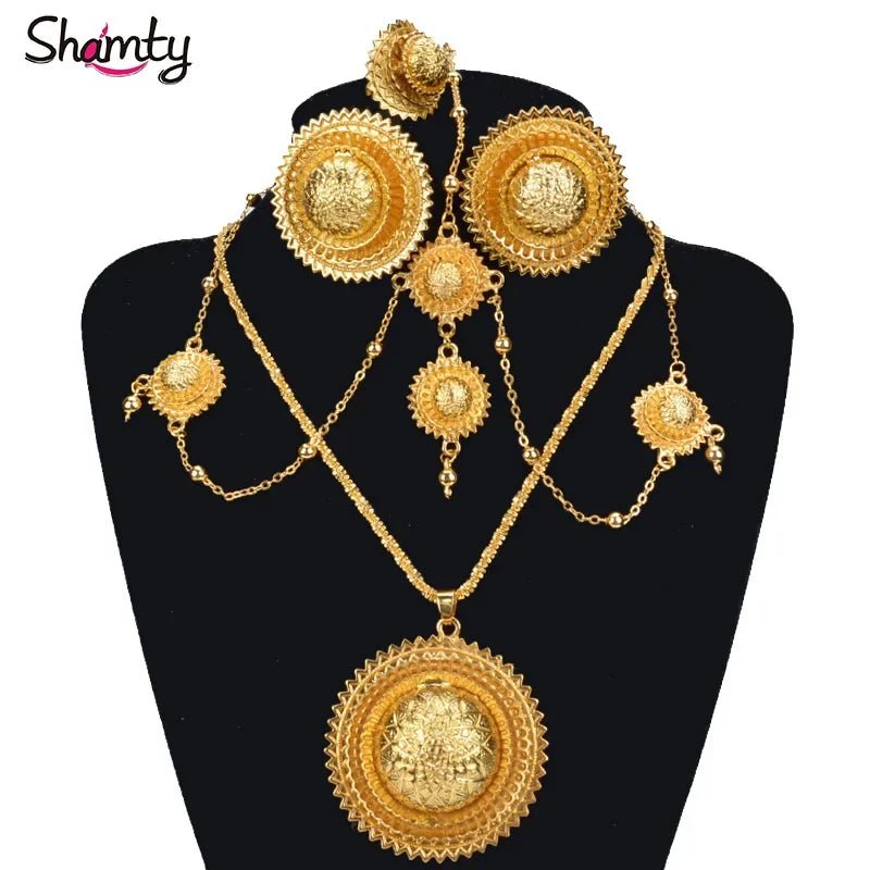 Aurelia Ethiopian Bridal Jewelry Set | Gold Earrings, Necklace & Ring - EthGebya