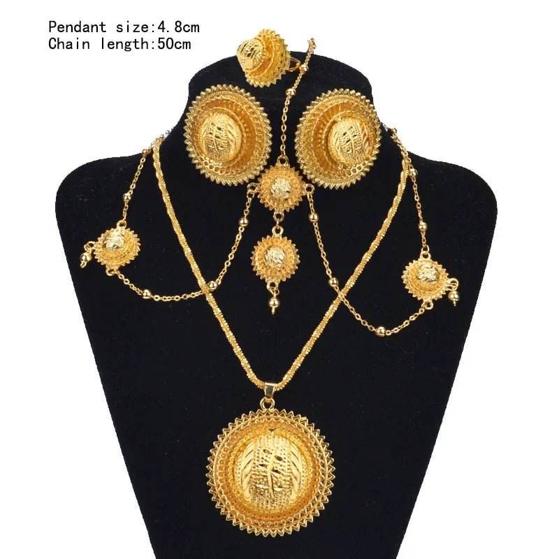 Aurelia Ethiopian Bridal Jewelry Set | Gold Earrings, Necklace & Ring - EthGebya
