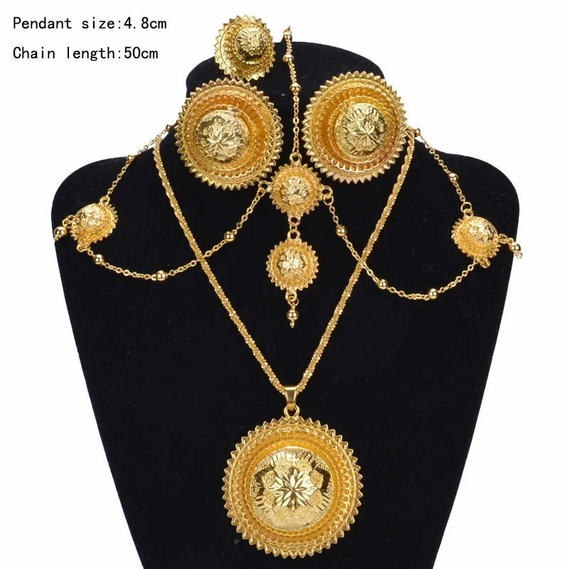 Aurelia Ethiopian Bridal Jewelry Set | Gold Earrings, Necklace & Ring - EthGebya