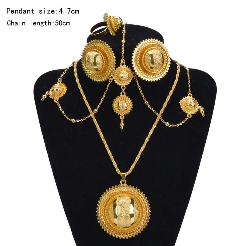 Aurelia Ethiopian Bridal Jewelry Set | Gold Earrings, Necklace & Ring - EthGebya