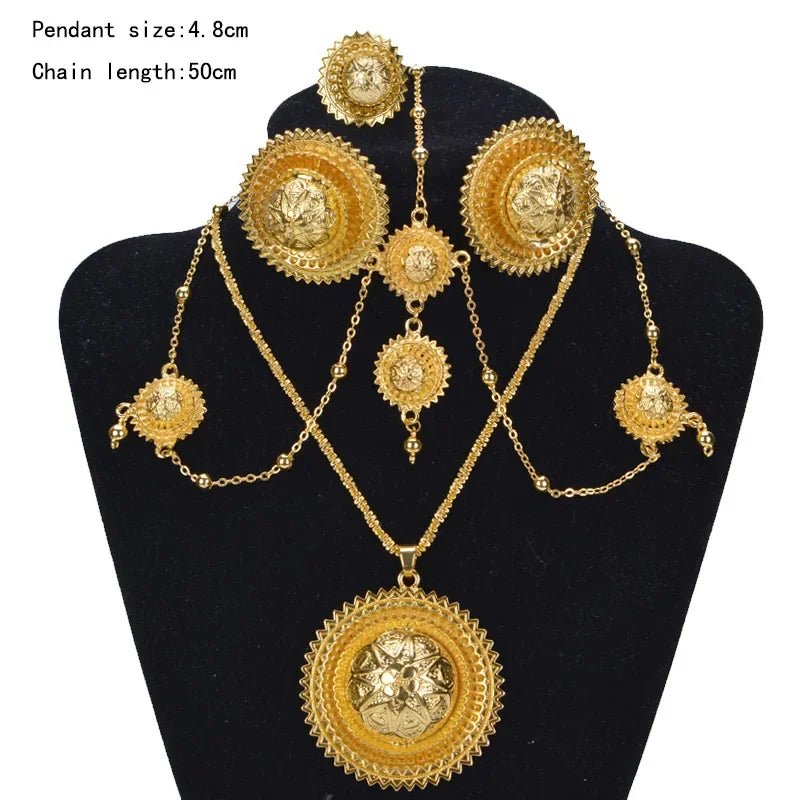 Aurelia Ethiopian Bridal Jewelry Set | Gold Earrings, Necklace & Ring - EthGebya