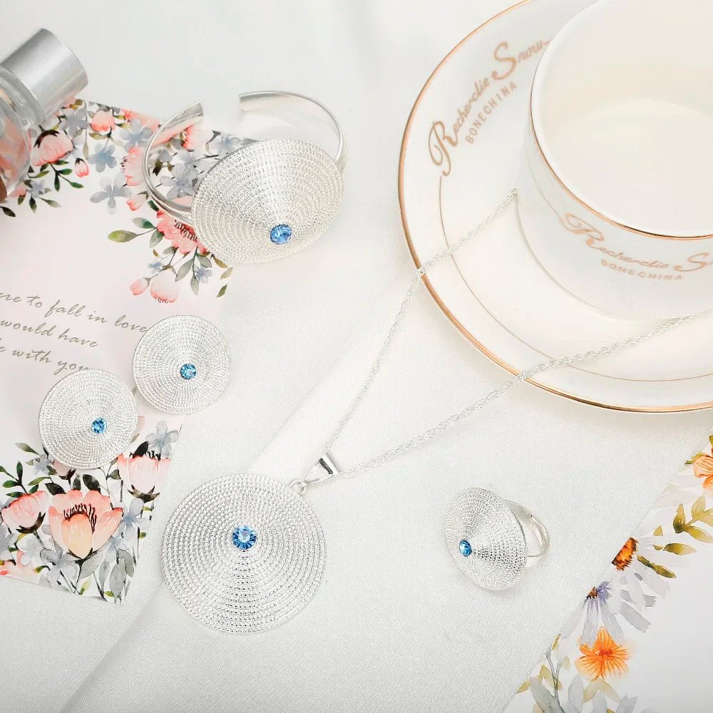 Blue Stone Jewelry Set | Gold & Silver Ethiopian Habesha Style - EthGebya