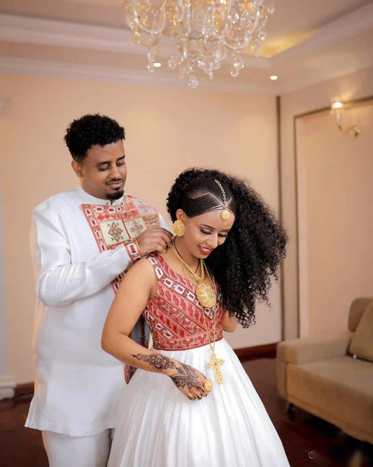 Elegant Ethiopian Couple Attire | Modern Matching Habesha Style - EthGebya