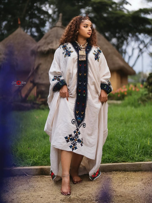 Gondar Habesha Kemis | Elegant Ethiopian Dress with Beautiful Tibeb