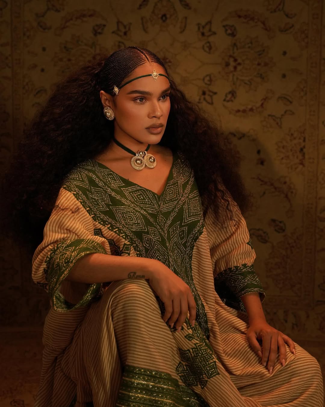 Green Organic Cotton Habesha Kemis | Handwoven Saba Design Dress