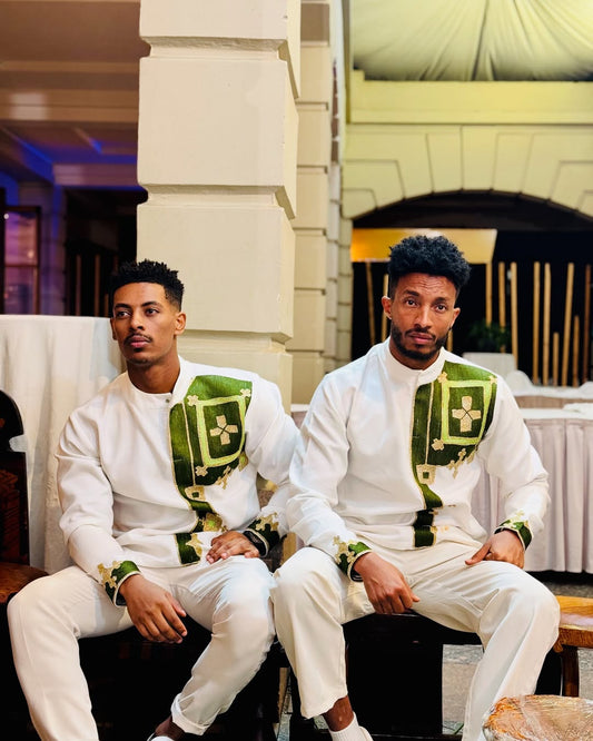 Luxury Green & Yellow Habesha Men’s Shirt | Modern Ethiopian Wear