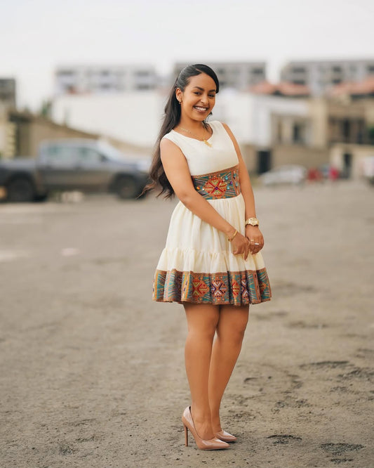 Short Modern Habesha Kemis | Luxury Ethiopian Dress for Women