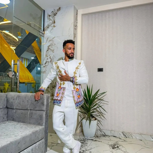 Luxury Gold Habesha Men’s Coat | Modern Ethiopian Cultural Wear