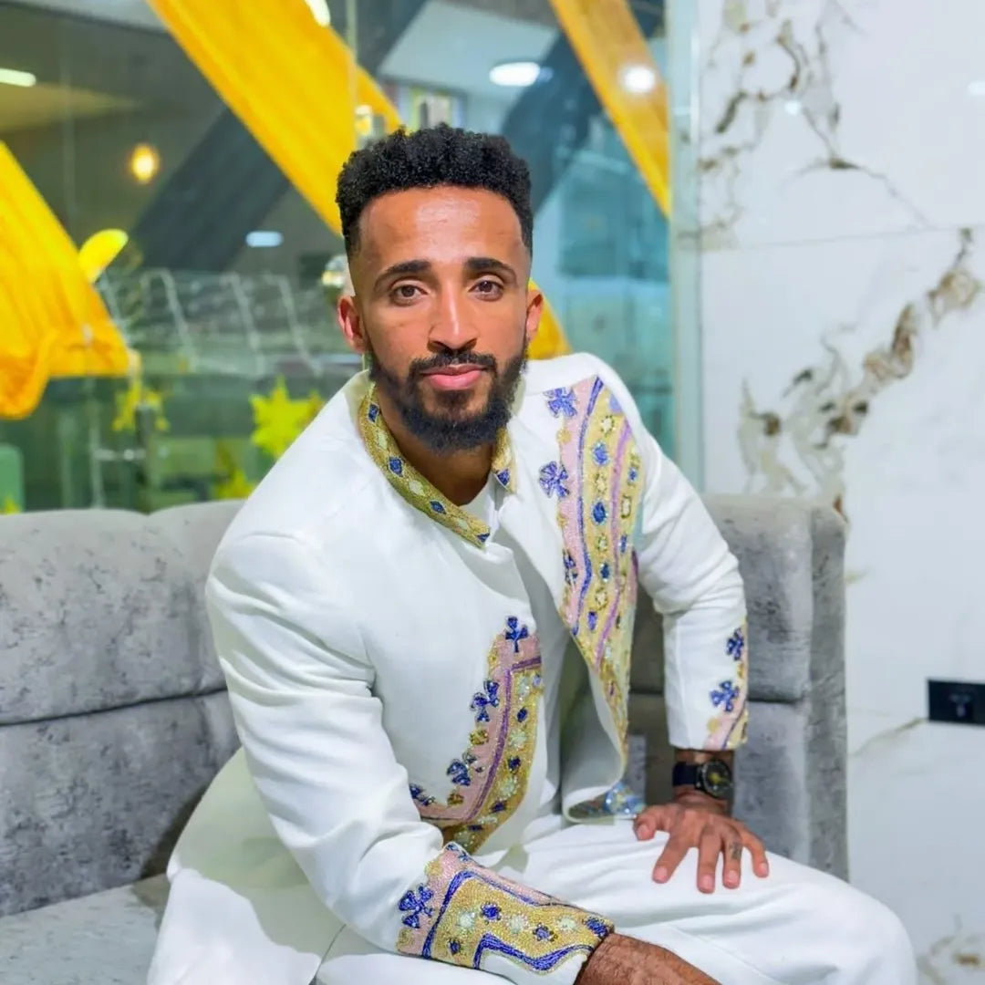 Luxury Gold Habesha Men’s Coat | Modern Ethiopian Cultural Wear