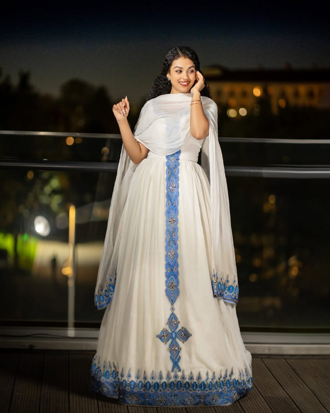 Blue Beaded Habesha Kemis | Handmade Modern Ethiopian Dress